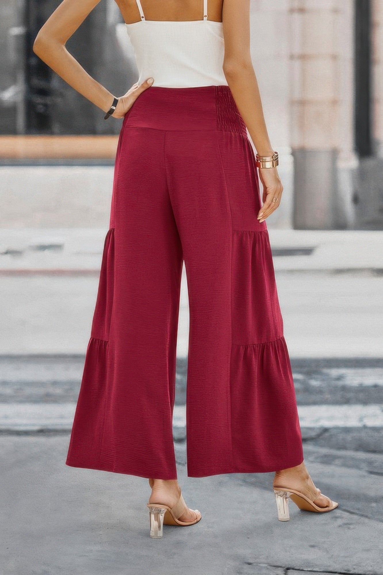 Elastic High Waist Wide Leg Long Palazzo Pants