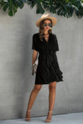 V Neck Ruffled Hem Wrap Dress