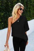 Solid Asymmetrical Collar Dolman Tunic Top