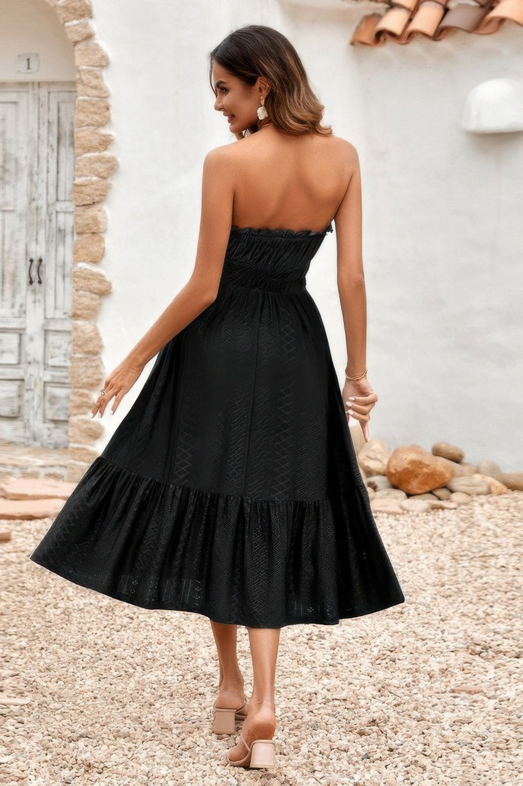 Off Shoulder Lace Trim Strapless Tube A Line Dress