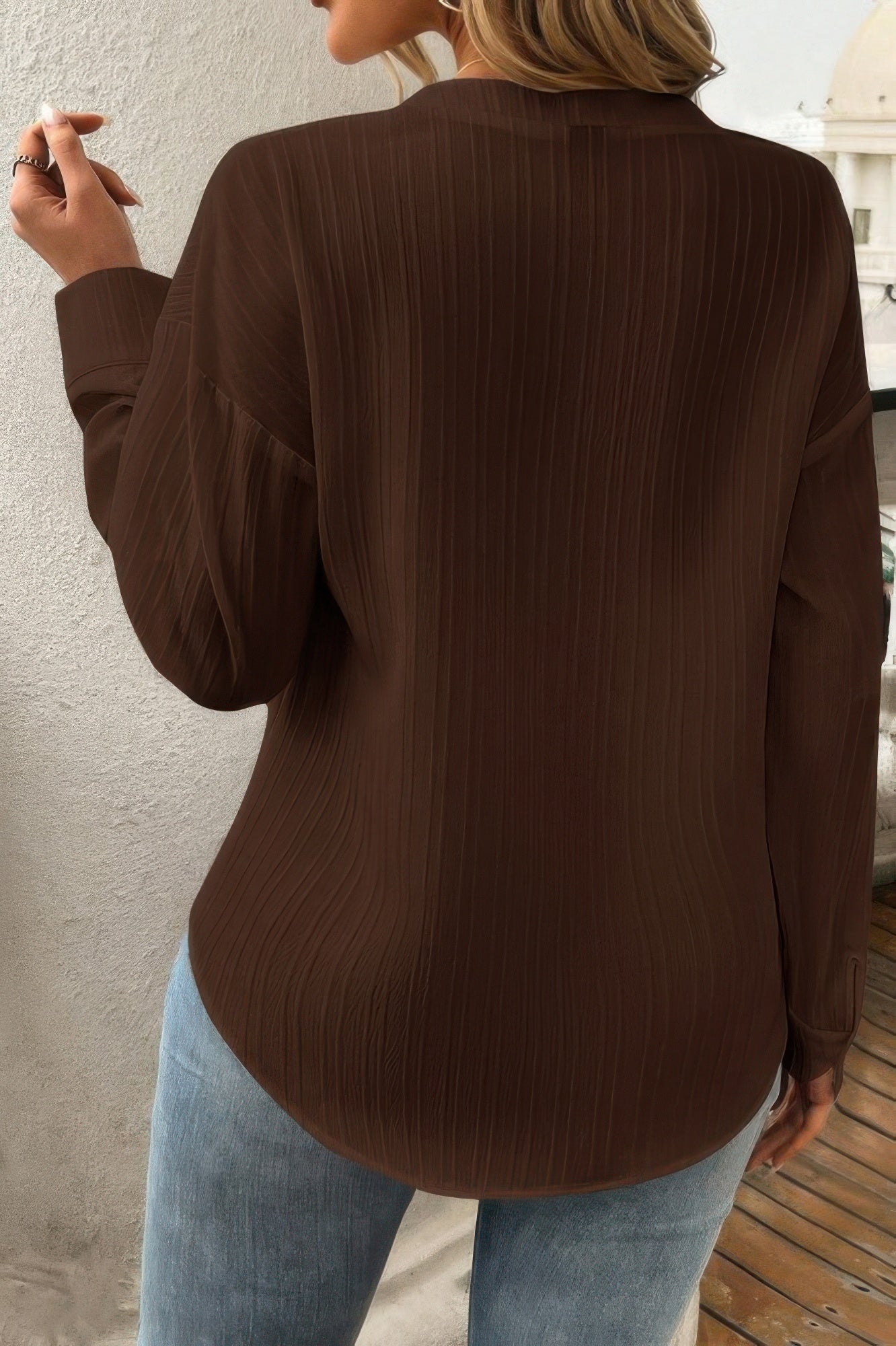 Solid Buttons V Neck Elegant Front Pockets Blouse