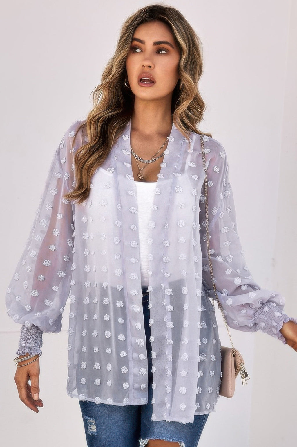 Polka Dot Kimono Loose Front Open Top