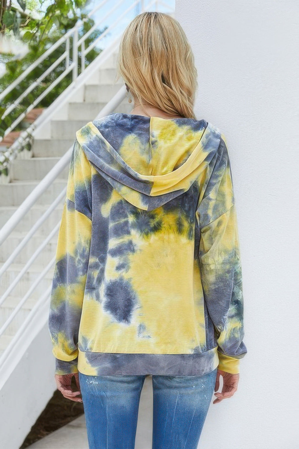 Tie Dye Full Zip Drawstring Hoodie