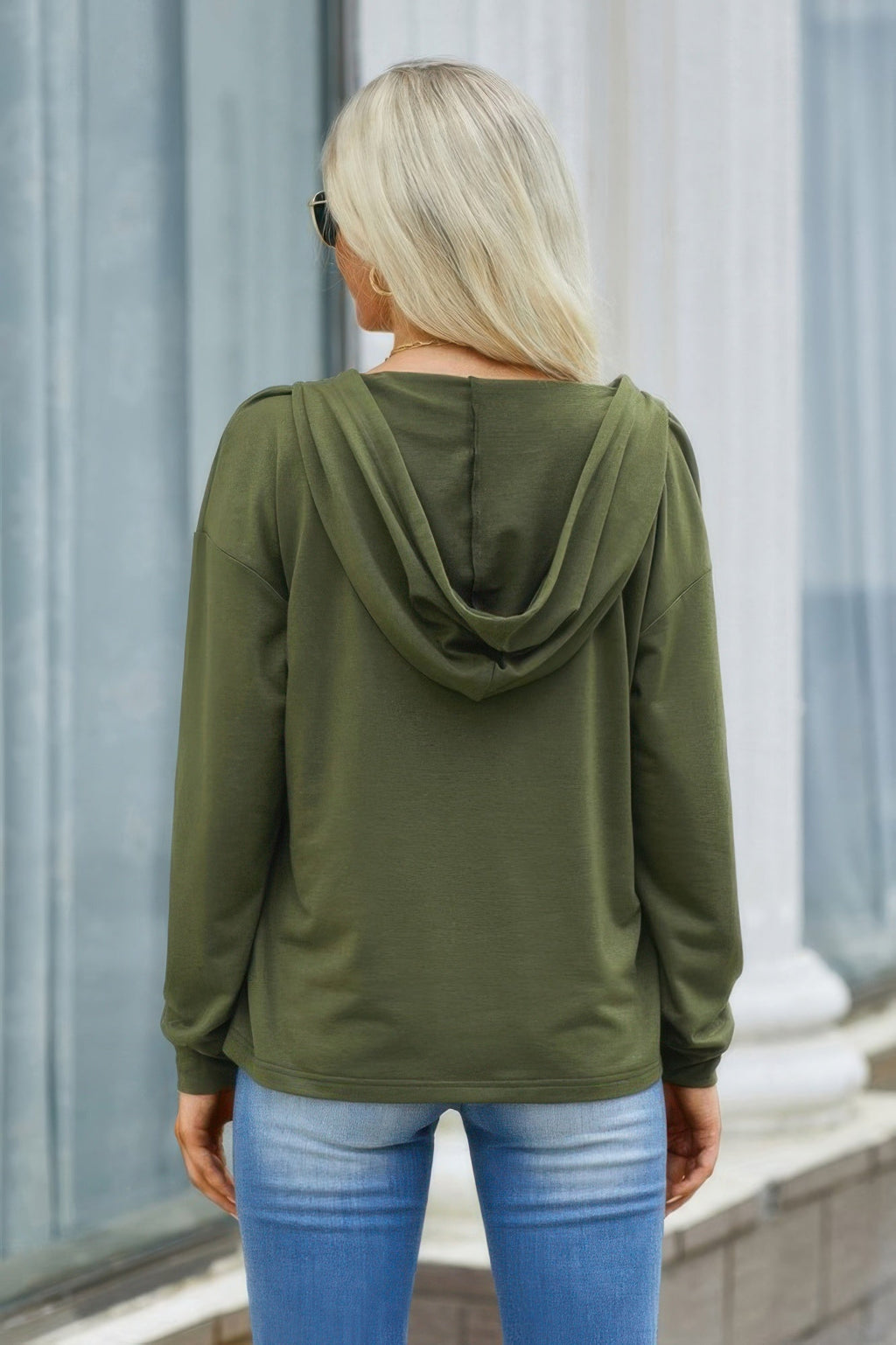 Solid Lace Trim Long Sleeve Loose Hoodie