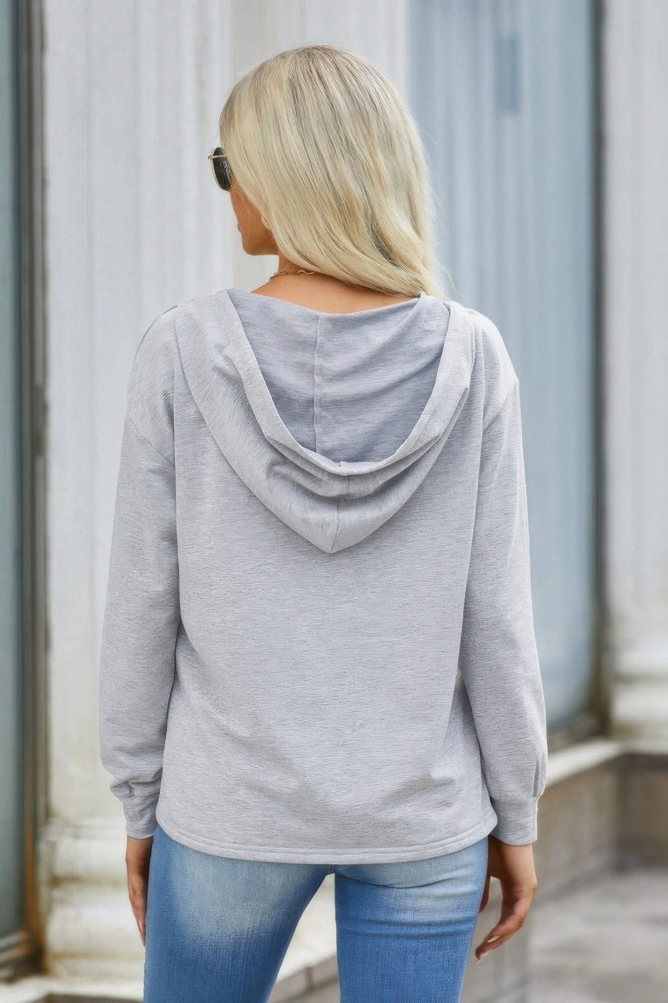 Solid Lace Trim Long Sleeve Loose Hoodie