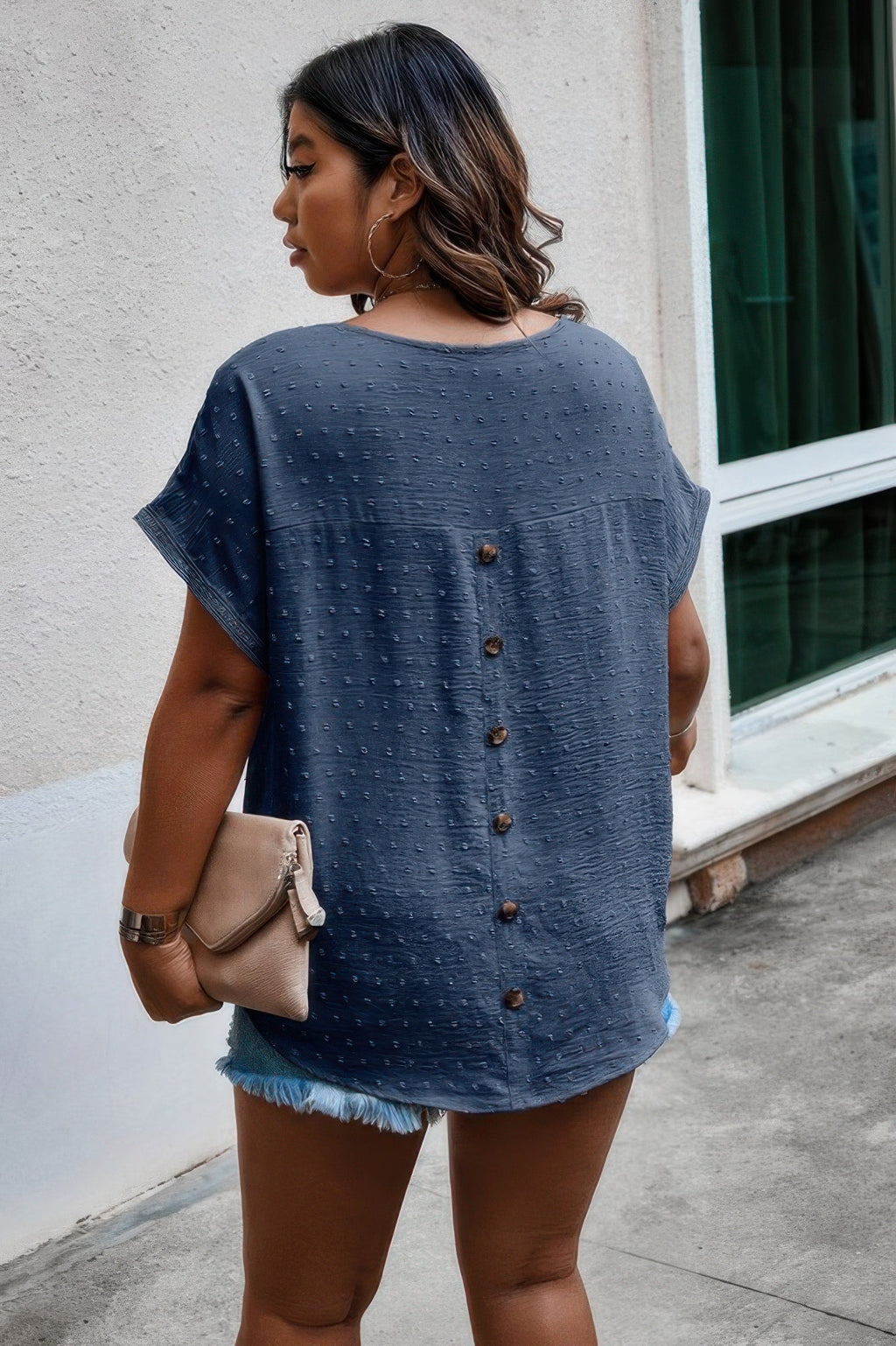 Plus Size Swiss Dot Solid Round Neck Loose Shirt