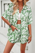 Allover Print Elastic Shorts Two Pieces Button Set