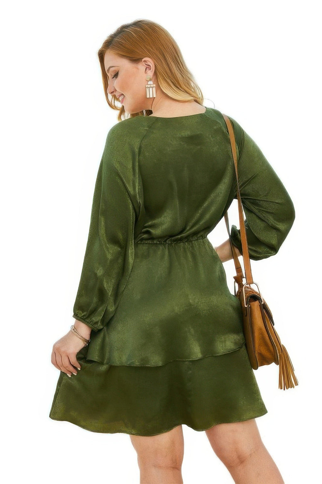 Plus Size Solid V Neck Ruffled Hem Dress