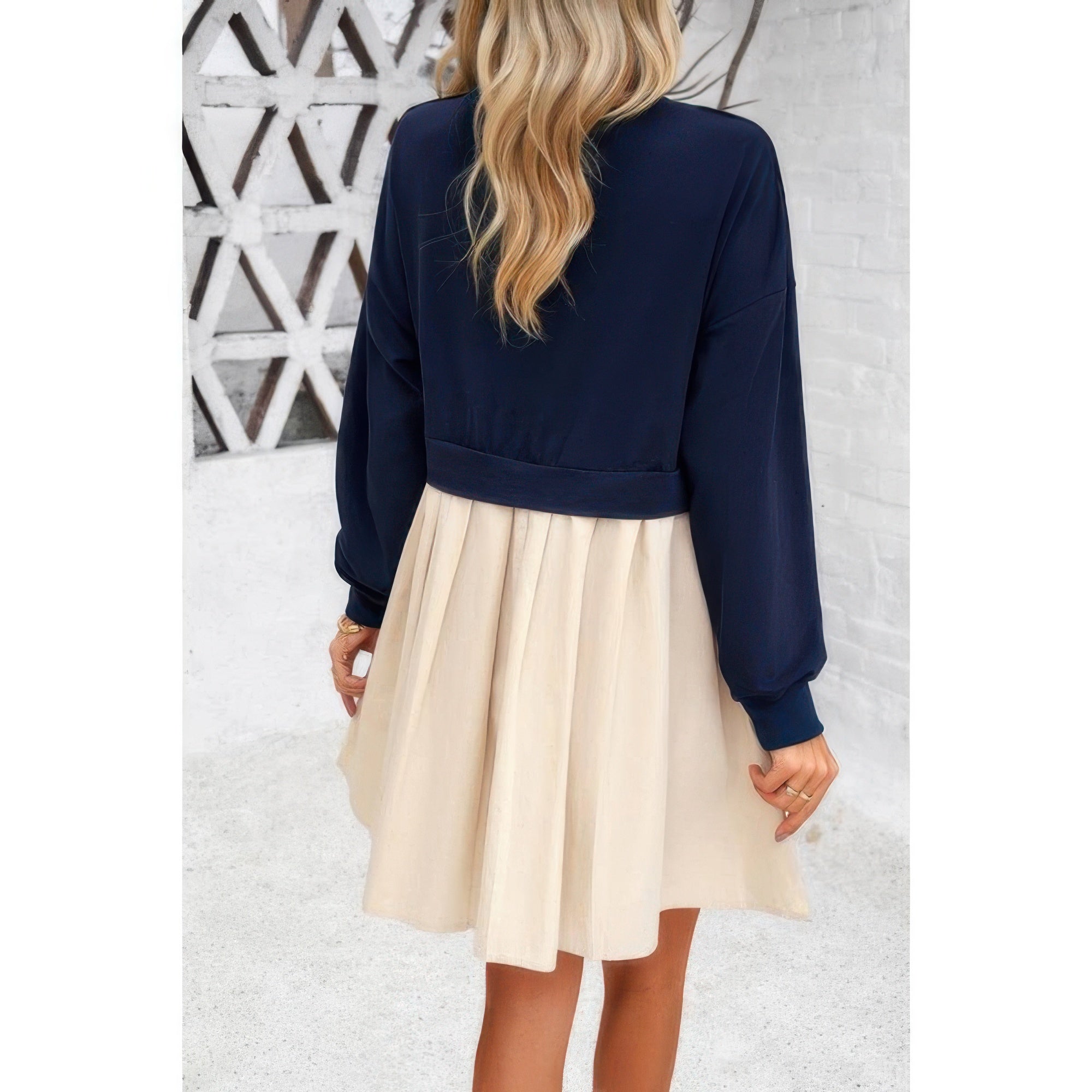 Solid Drop Shoulder Ruched Fit Patchwork Dress