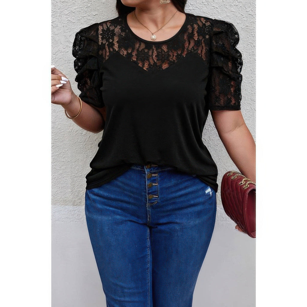 Solid Lace Ruffle Sleeve Hollow Out Elegant Shirt