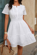 V Neck Lace Solid Lace Ruffle Hollow A Line Dress