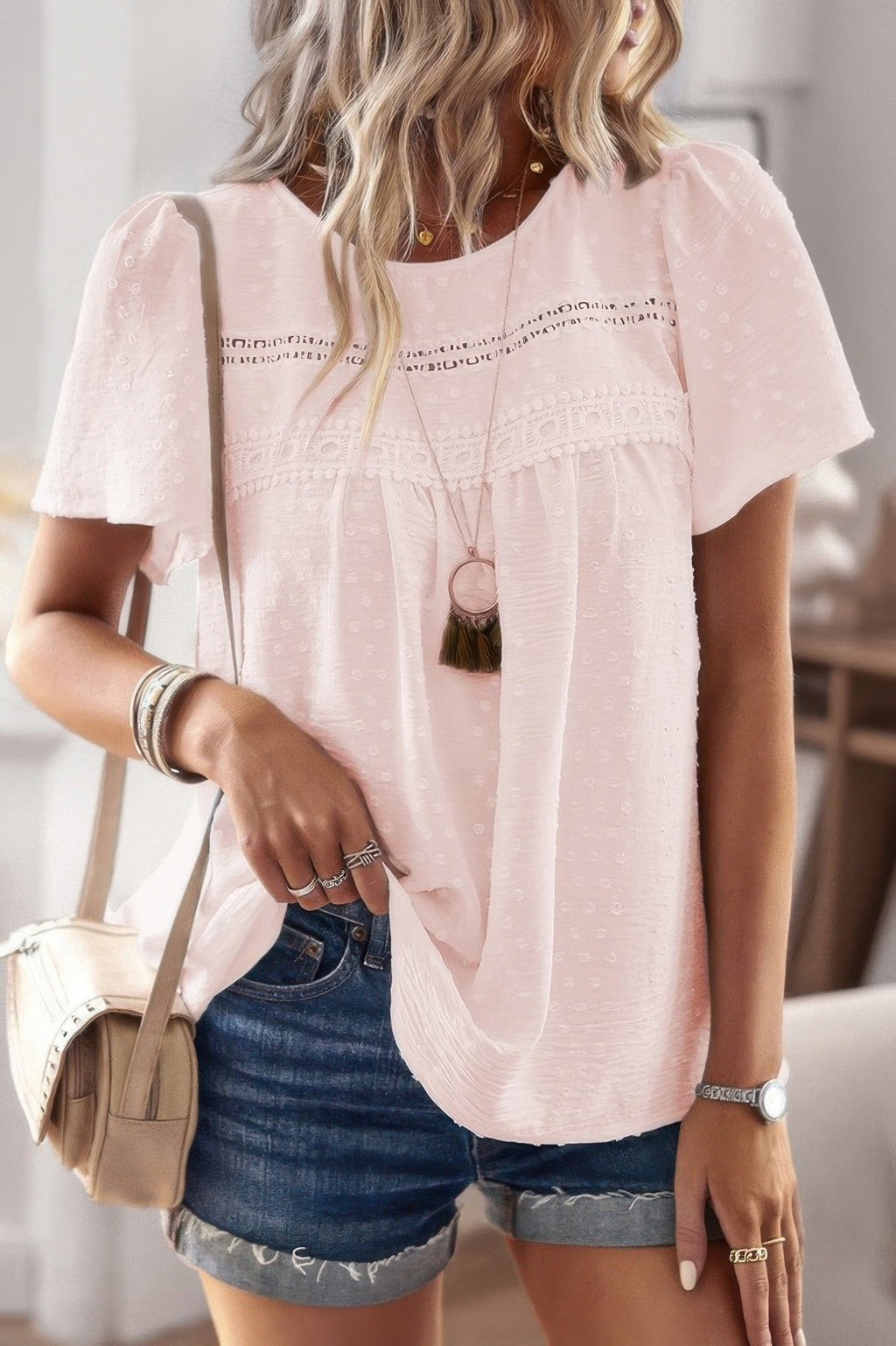 Plus Size Temperament Solid Short Sleeves Top