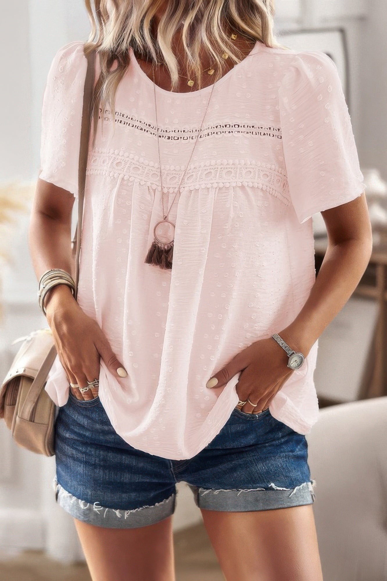 Plus Size Temperament Solid Short Sleeves Top