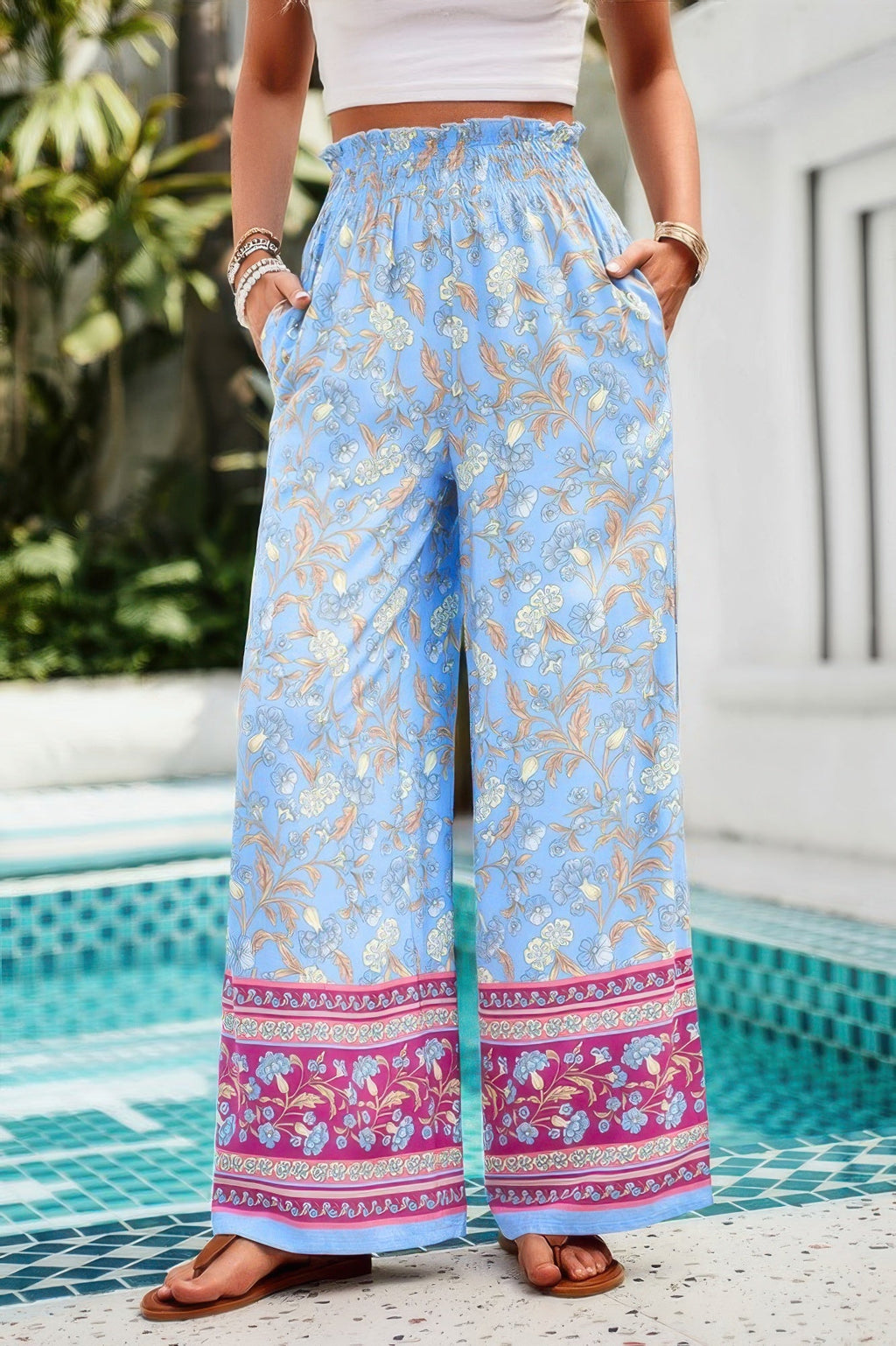 Floral Printed Loose High Waist Wide Leg Pant