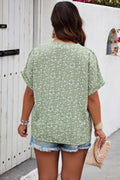 Plus Floral Print V Neck Short Sleeve Loose Blouse