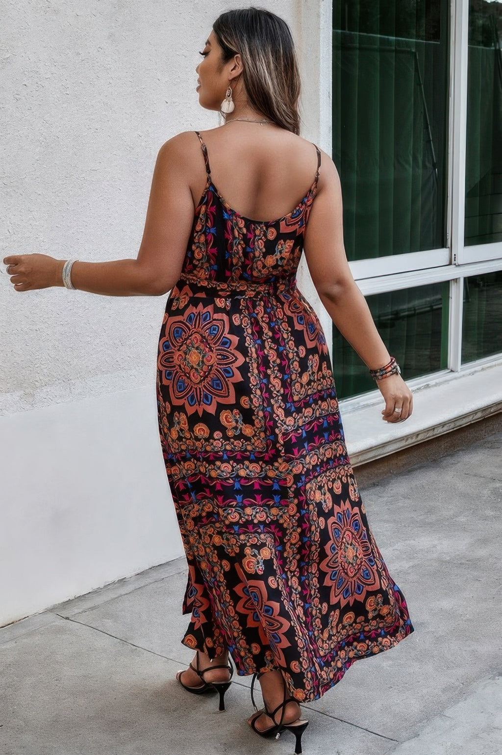 Plus Size Floral Belted Cami Boho Long Dress