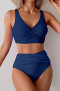 Solid Ruched High Waist Cross Push Up Swimsuit