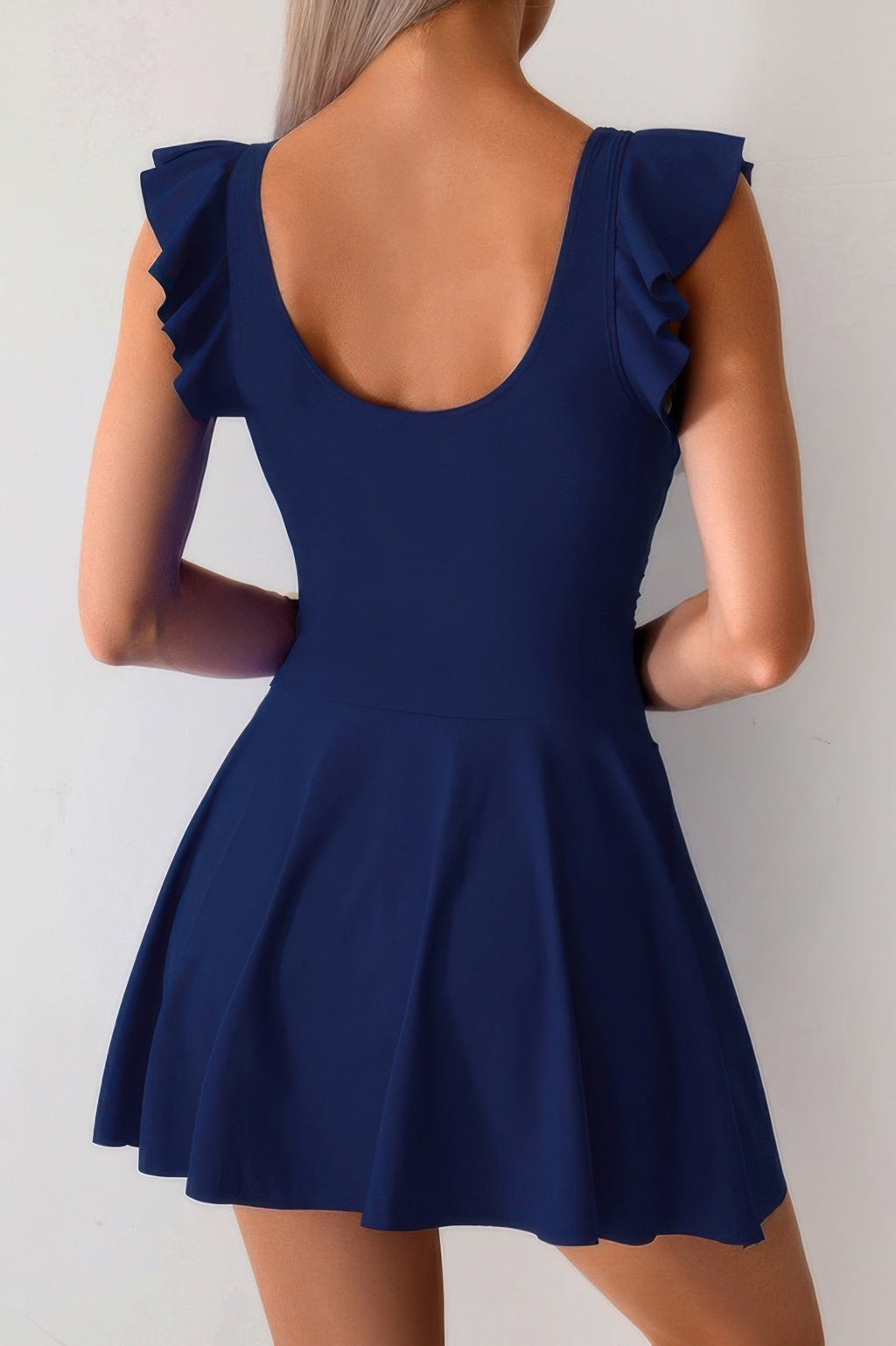 Solid Ruffle Knot Square Neck Fit Swim Dresses