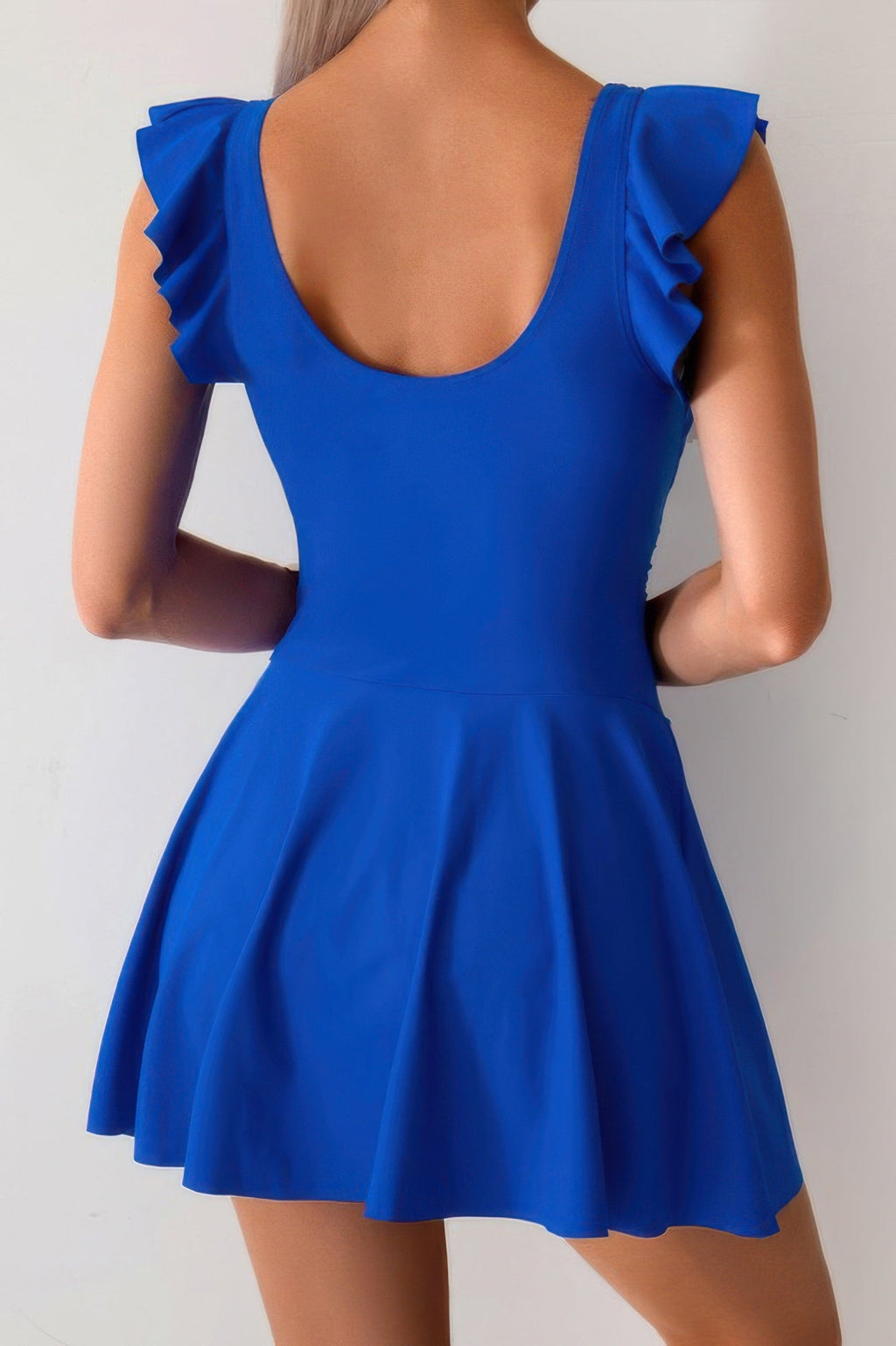 Solid Ruffle Knot Square Neck Fit Swim Dresses