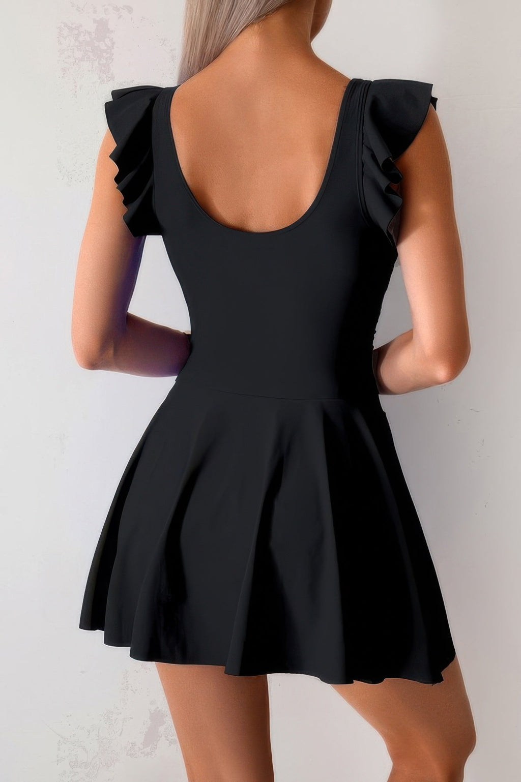 Solid Ruffle Knot Square Neck Fit Swim Dresses