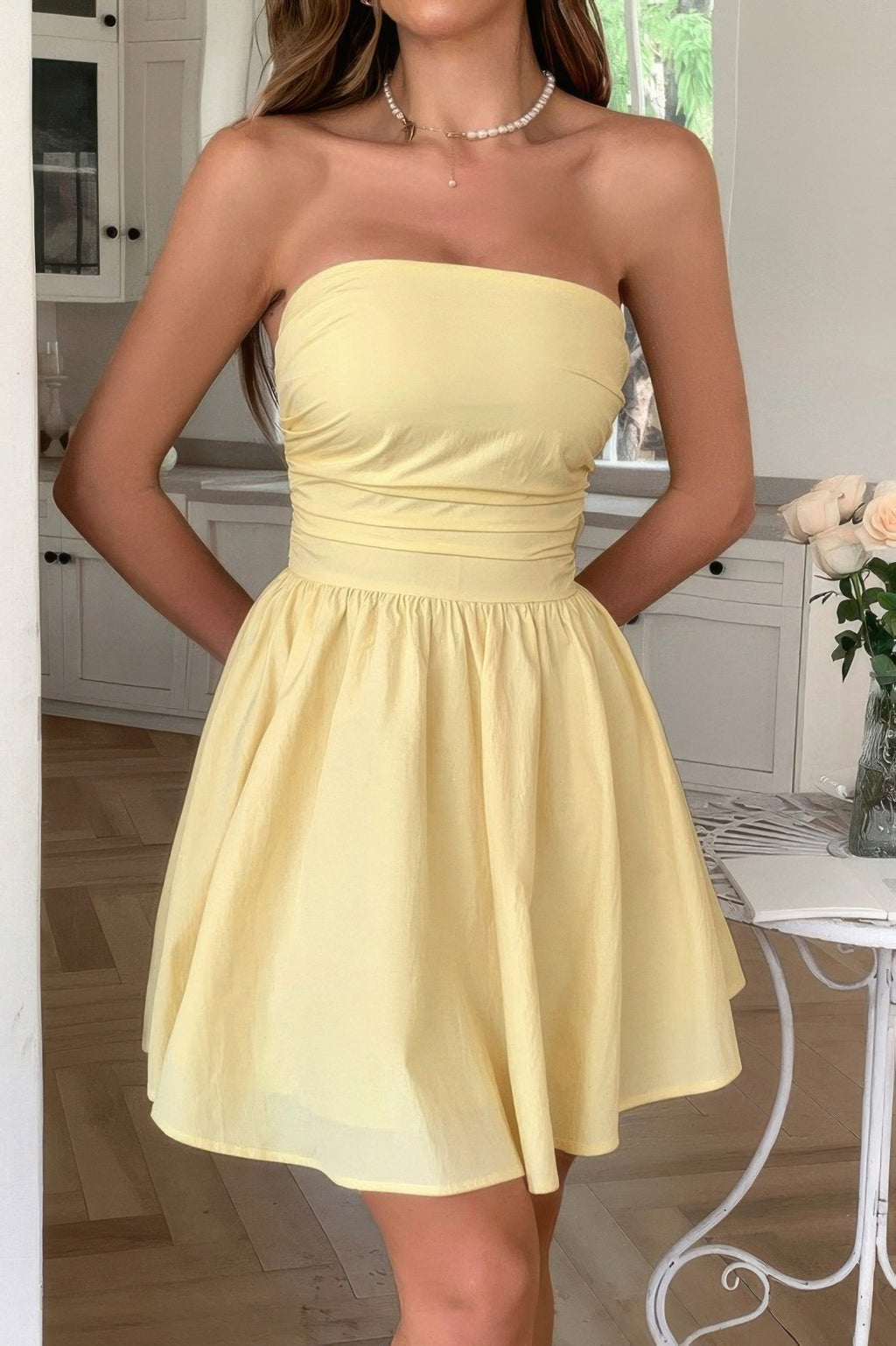 Solid Off Shoulder Tube Elastic Waist Dress