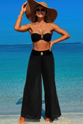 Solid Color Metal Decor Beach Bikini Pants Set