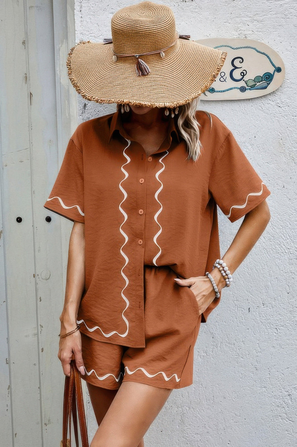 Two Piece Button Down Short Sleeve Outfits Sets
