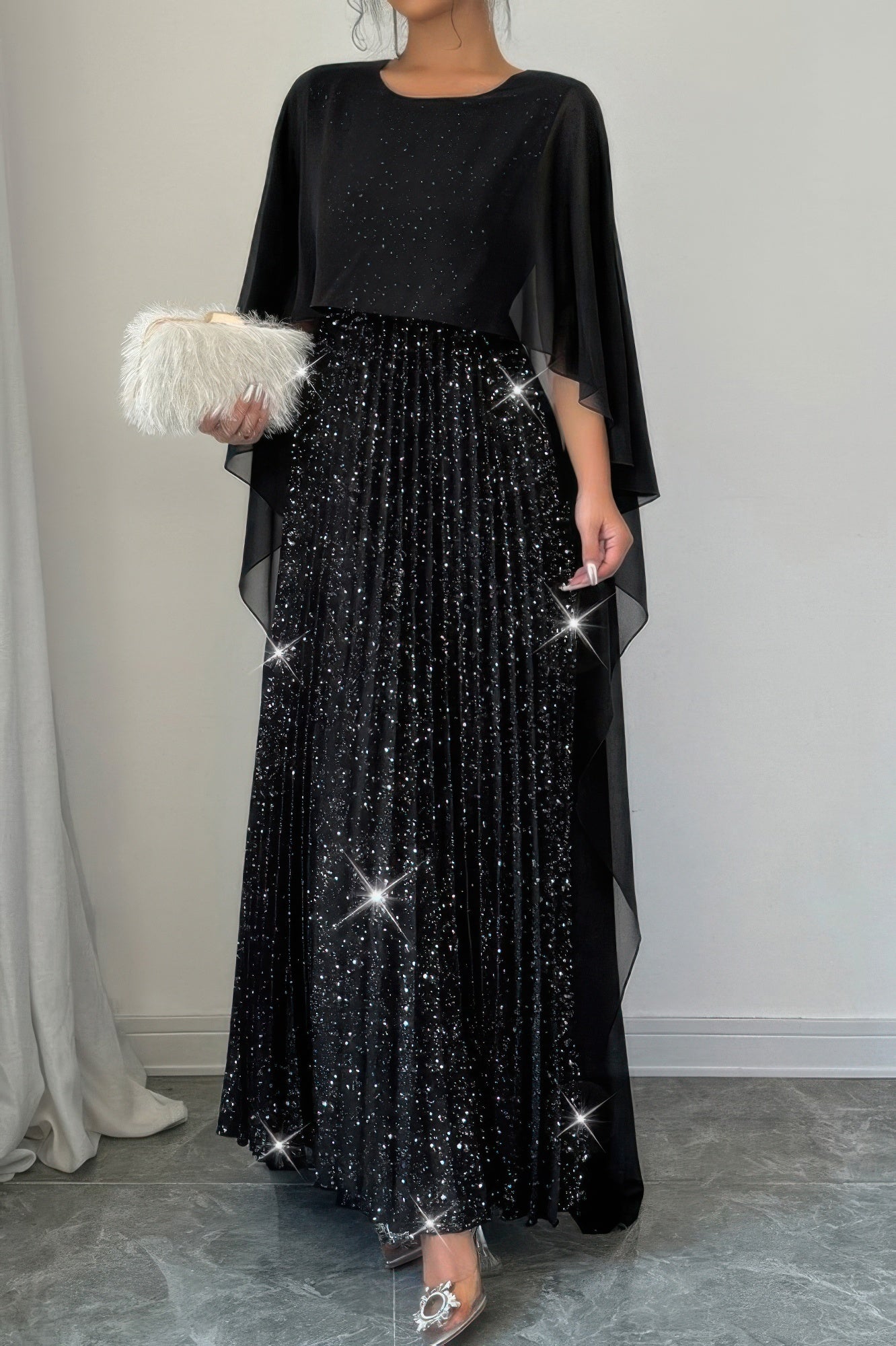 Solid Elegant Sequin Satin Knit Party Long Dress