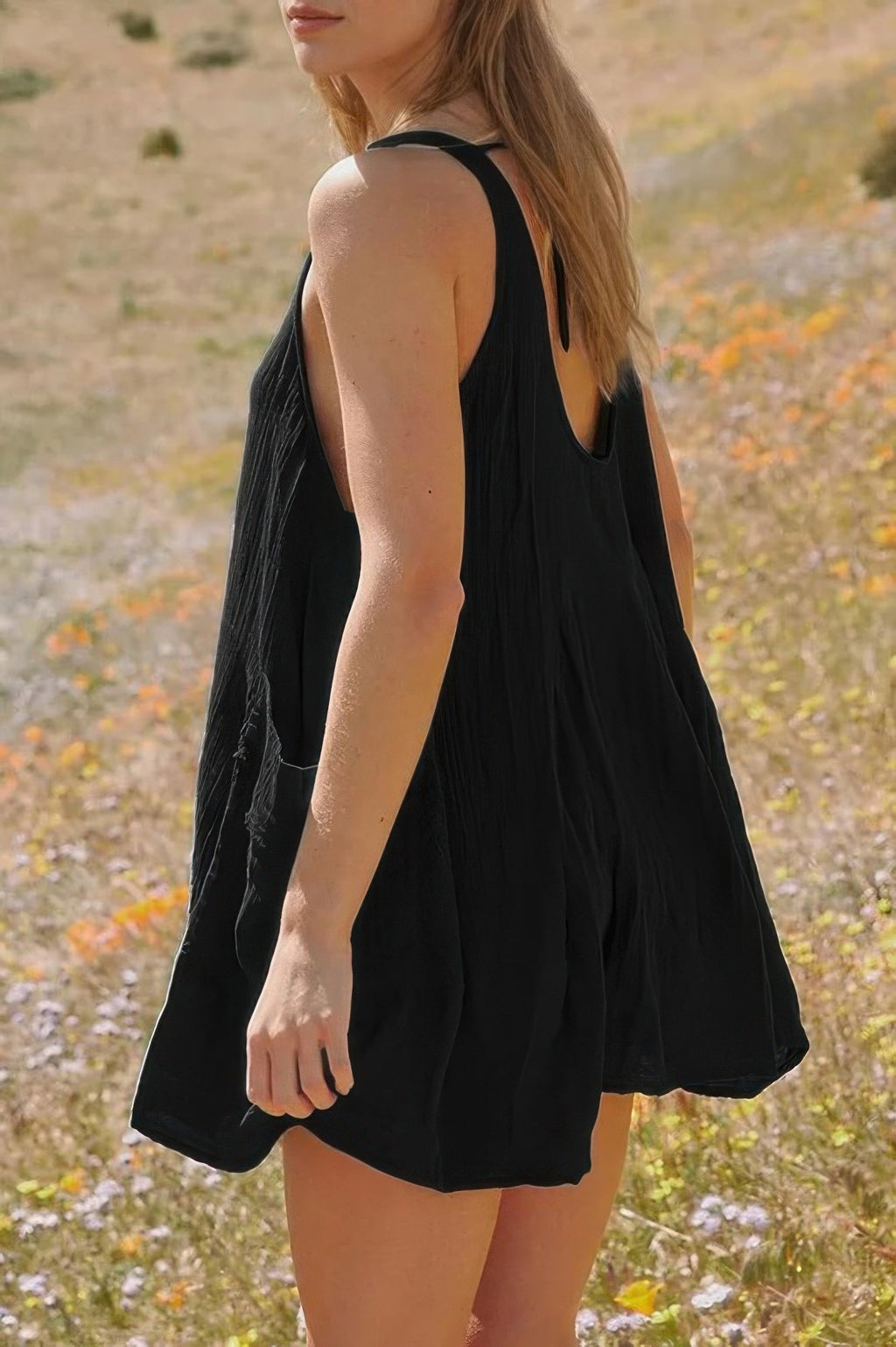 Solid A Line Pockets Low Back Knot Midi Dress