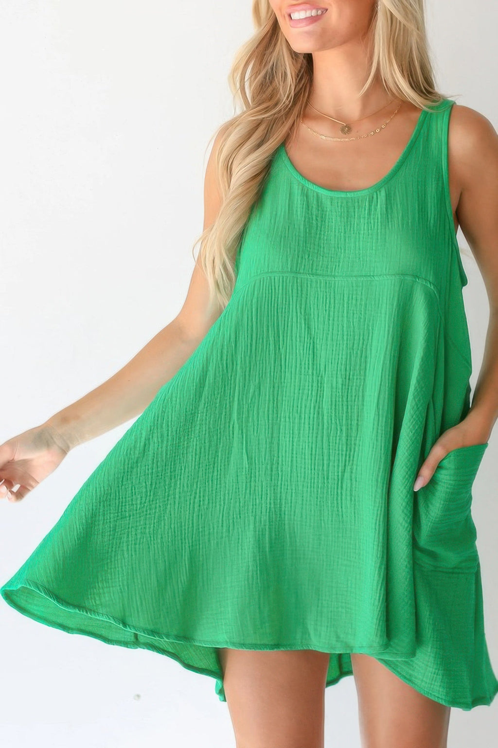 Solid A Line Pockets Low Back Knot Midi Dress