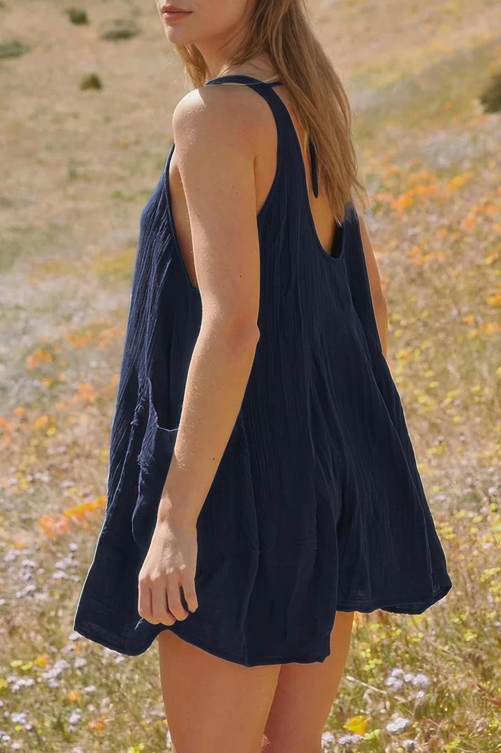 Solid A Line Pockets Low Back Knot Midi Dress