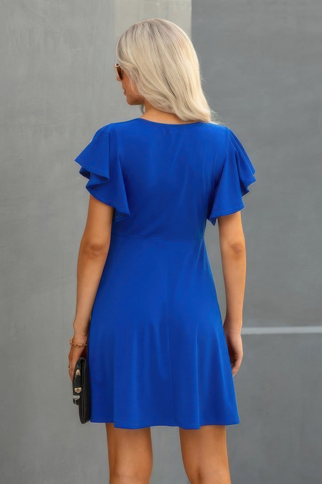 Crew Neck Ruffled Short Sleeve Solid Dress