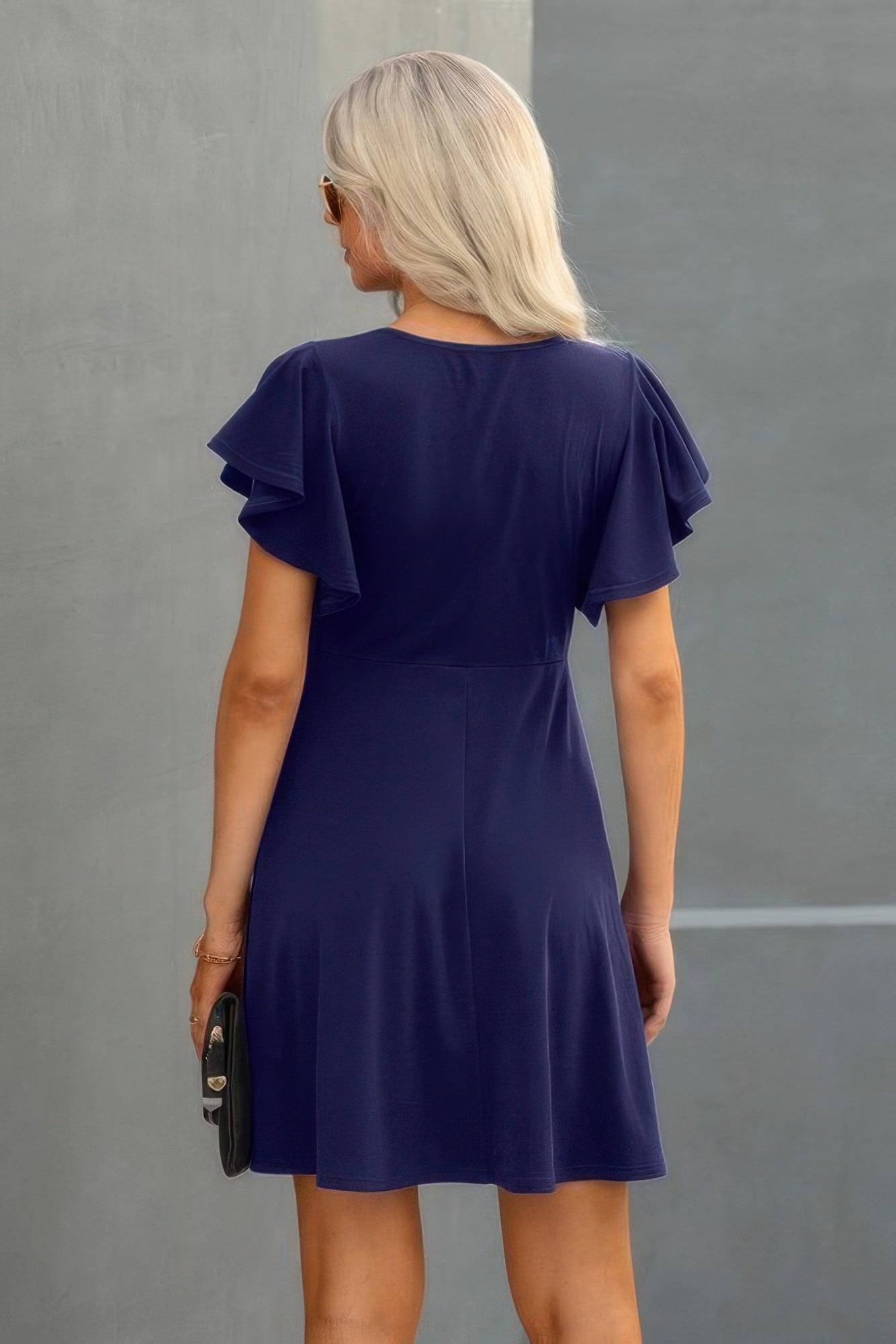 Crew Neck Ruffled Short Sleeve Solid Dress