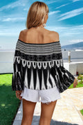 Graphic Print Butterfly Sleeves Off Shoulder Top
