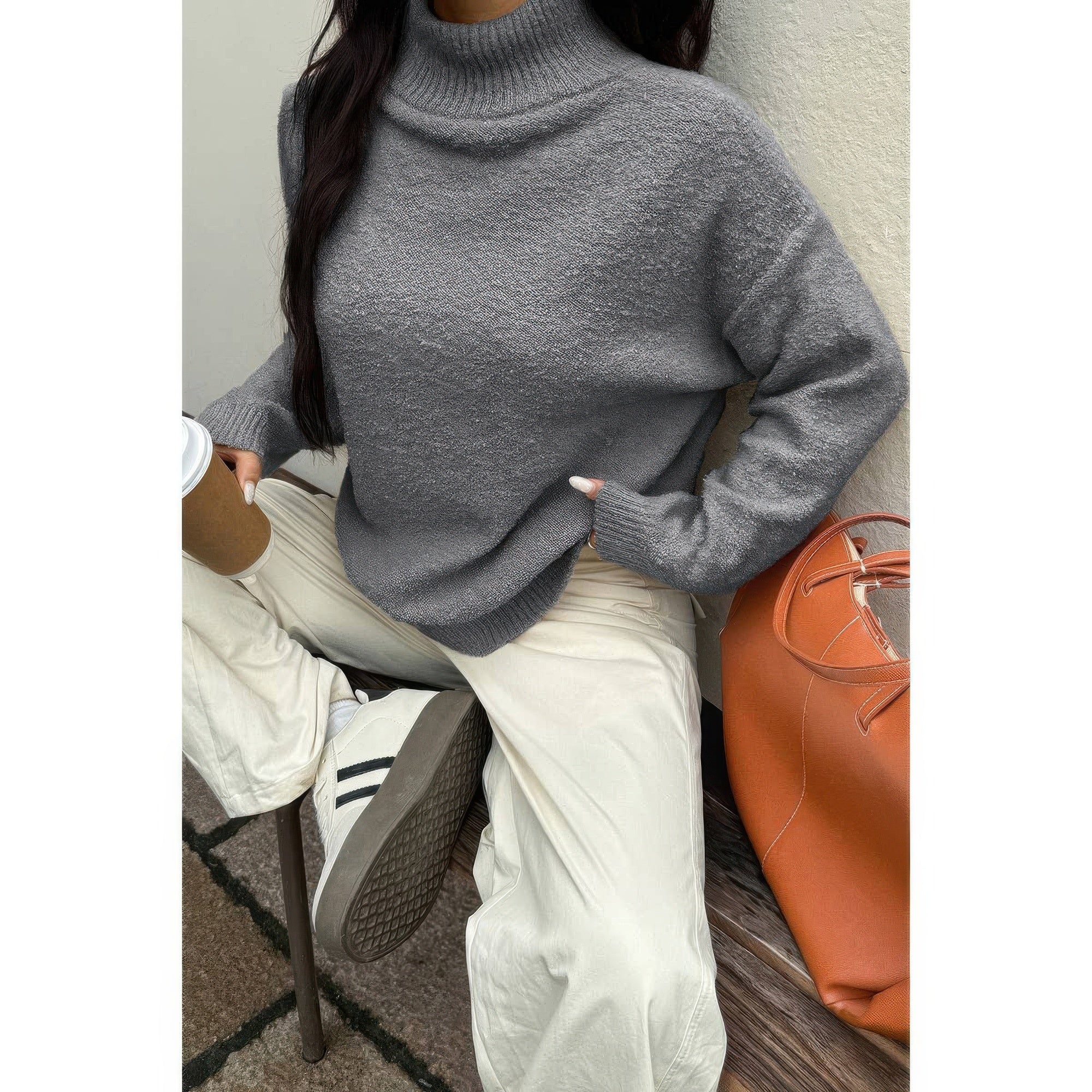 Soft Knit Roll Neck Long Sleeves Sweater