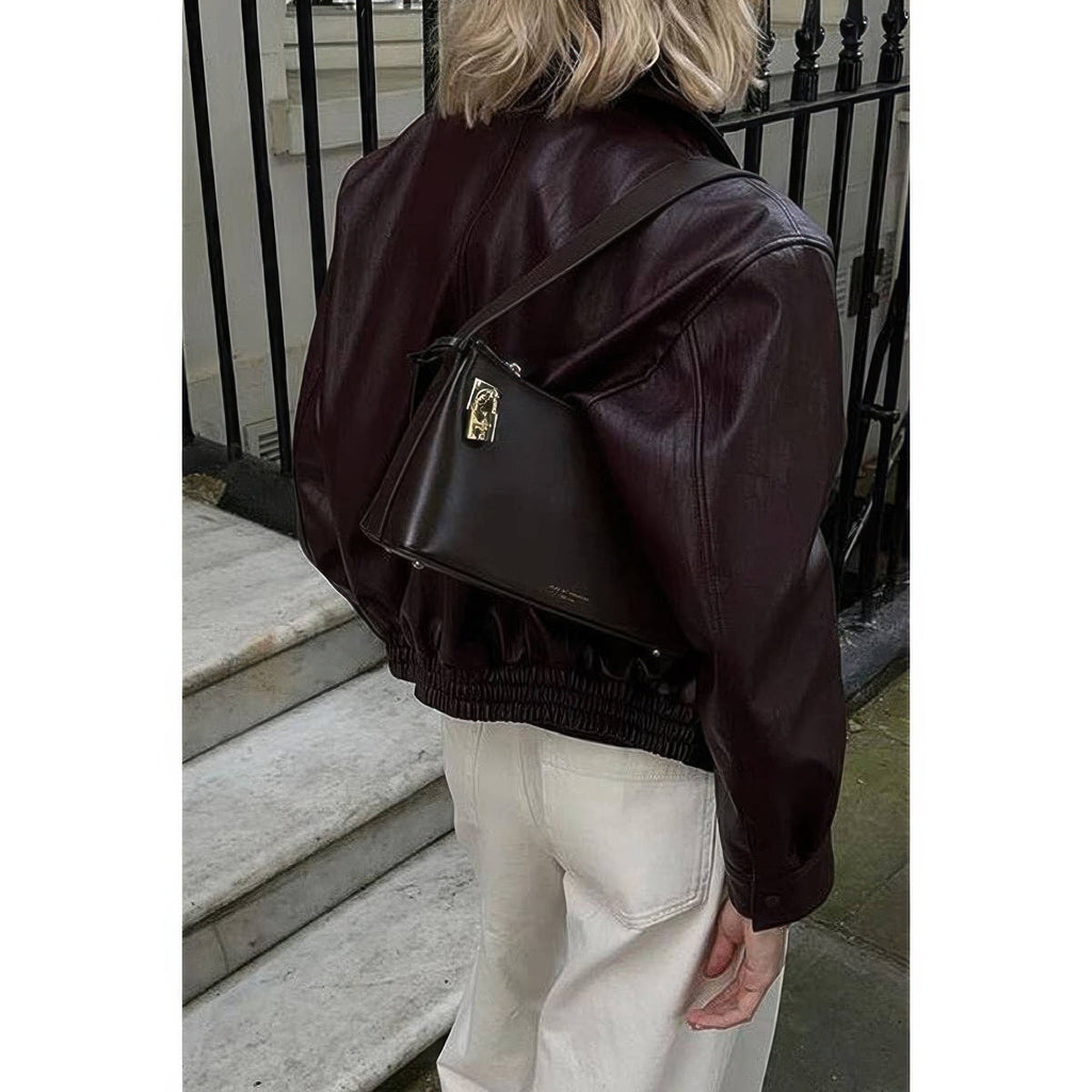 Solid Long Sleeve Short Lapel Zipper Jacket