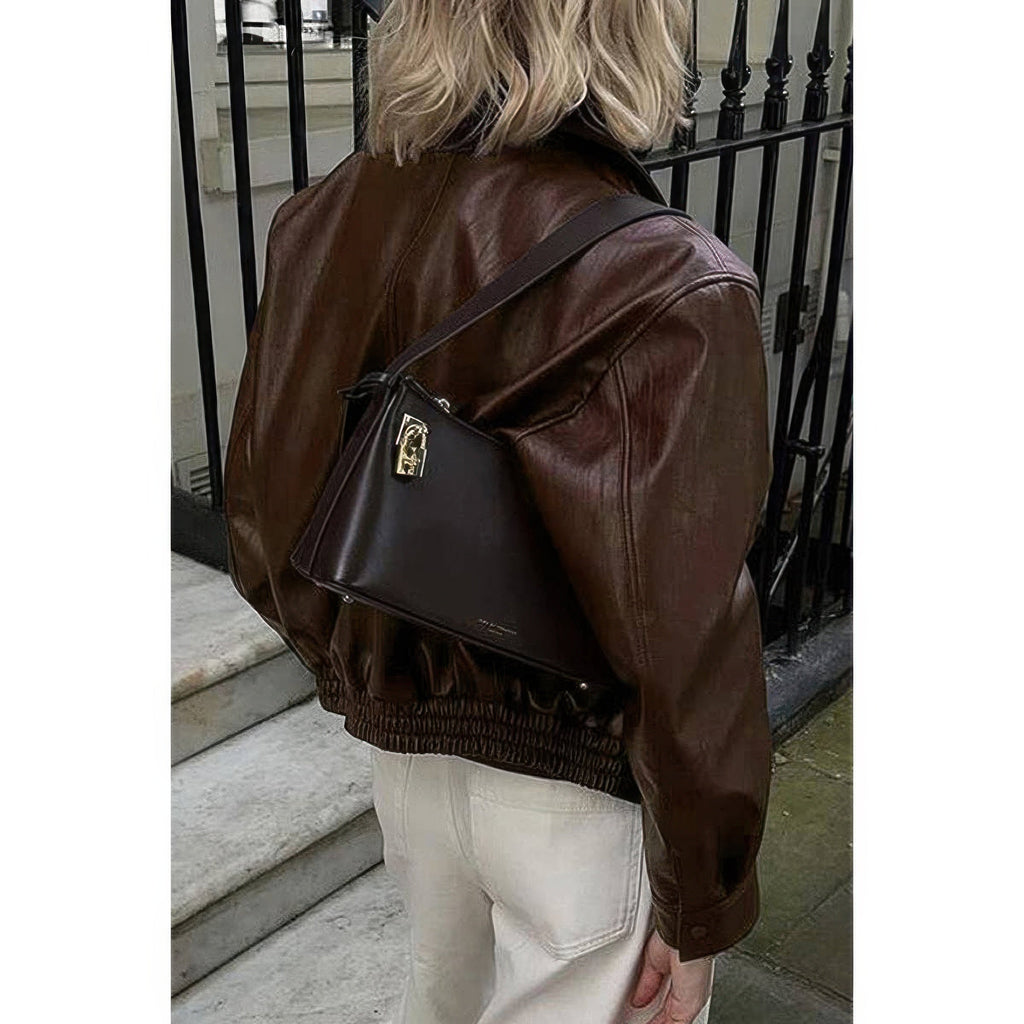 Solid Long Sleeve Short Lapel Zipper Jacket