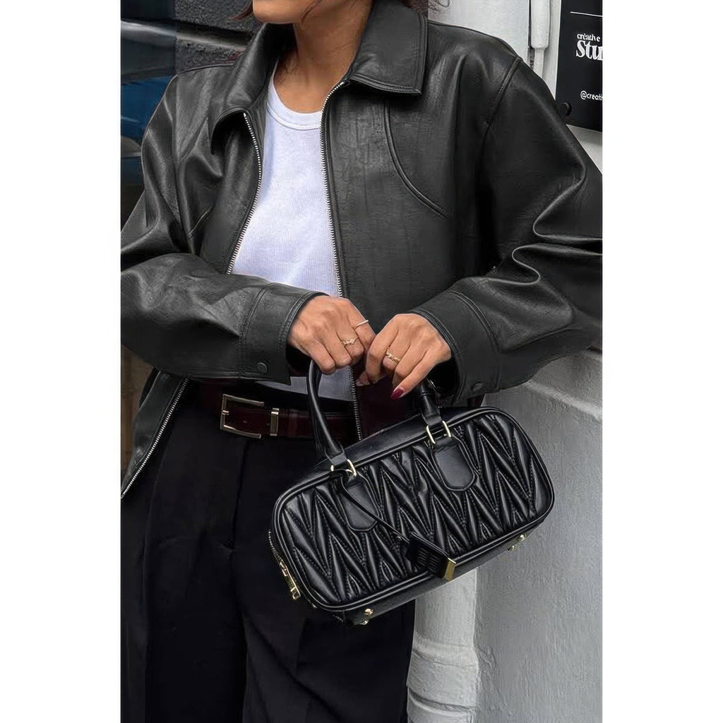 Solid Long Sleeve Short Lapel Zipper Jacket