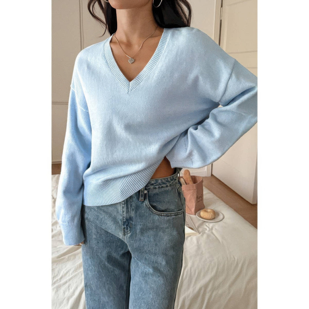 Solid Round Neck Knit Loose Sweater