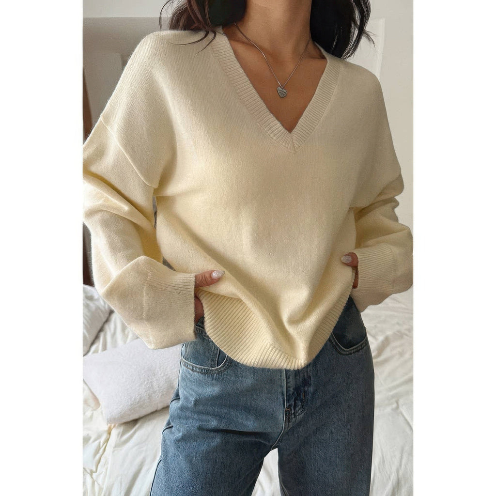 Solid Round Neck Knit Loose Sweater