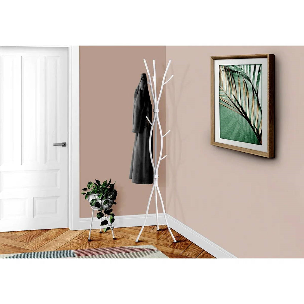74-inch White Metal Coat Rack Entryway Hall Tree Umbrella Stand