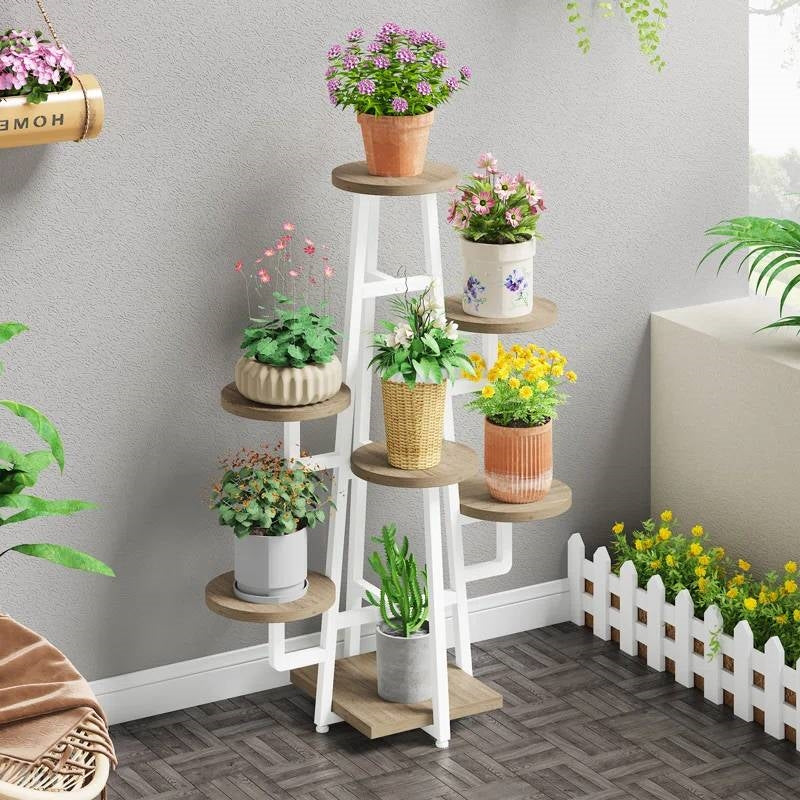Modern Industrial Indoor Multi-Tier Plant Stand with White Metal Frame