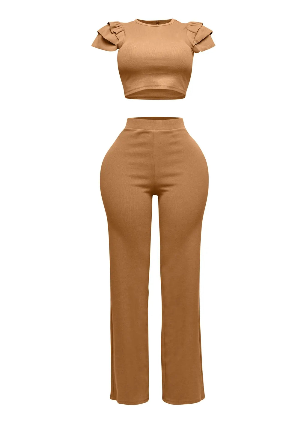 Ruffled Shoulder Top and Pants Set