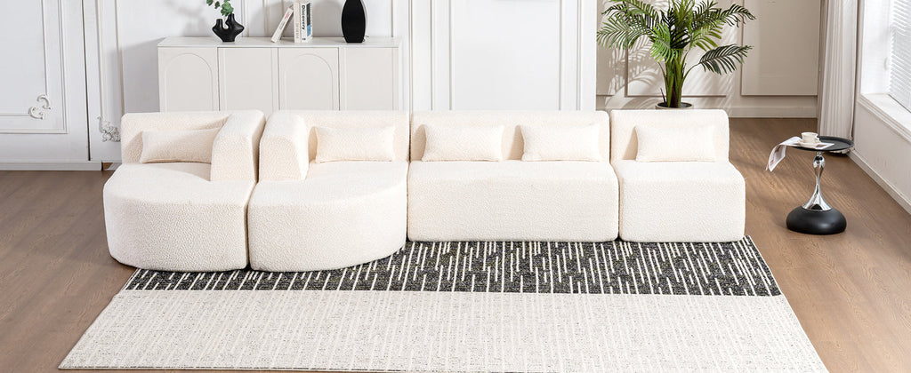 144' Upholstered Sofa Free-combined Sofa Couch with Two Chaise Lounge and Five Back Pillows for Living Room(Old SKU: N719S001600A), Beige