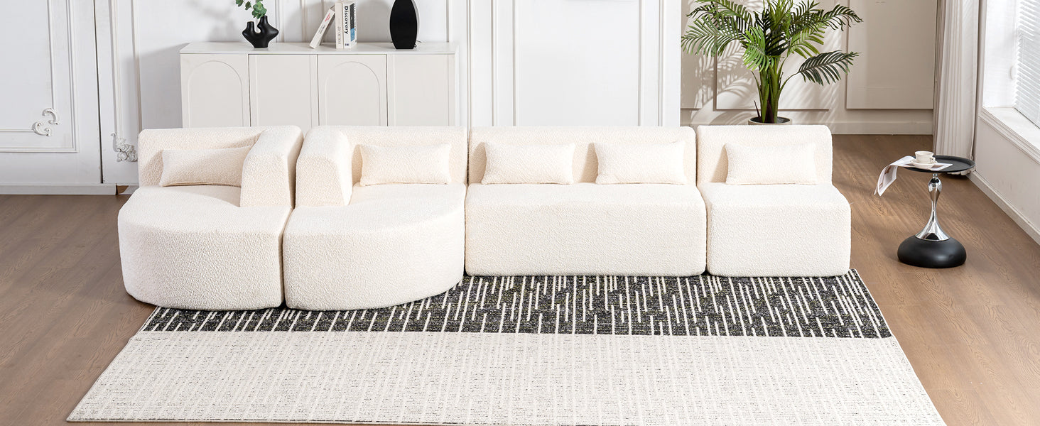 144' Upholstered Sofa Free-combined Sofa Couch with Two Chaise Lounge and Five Back Pillows for Living Room(Old SKU: N719S001600A), Beige