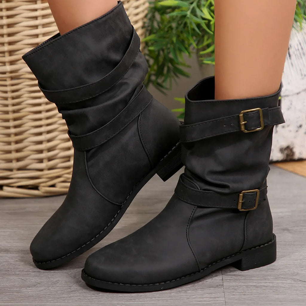 Mid-Calf Buckle Strap Boots
