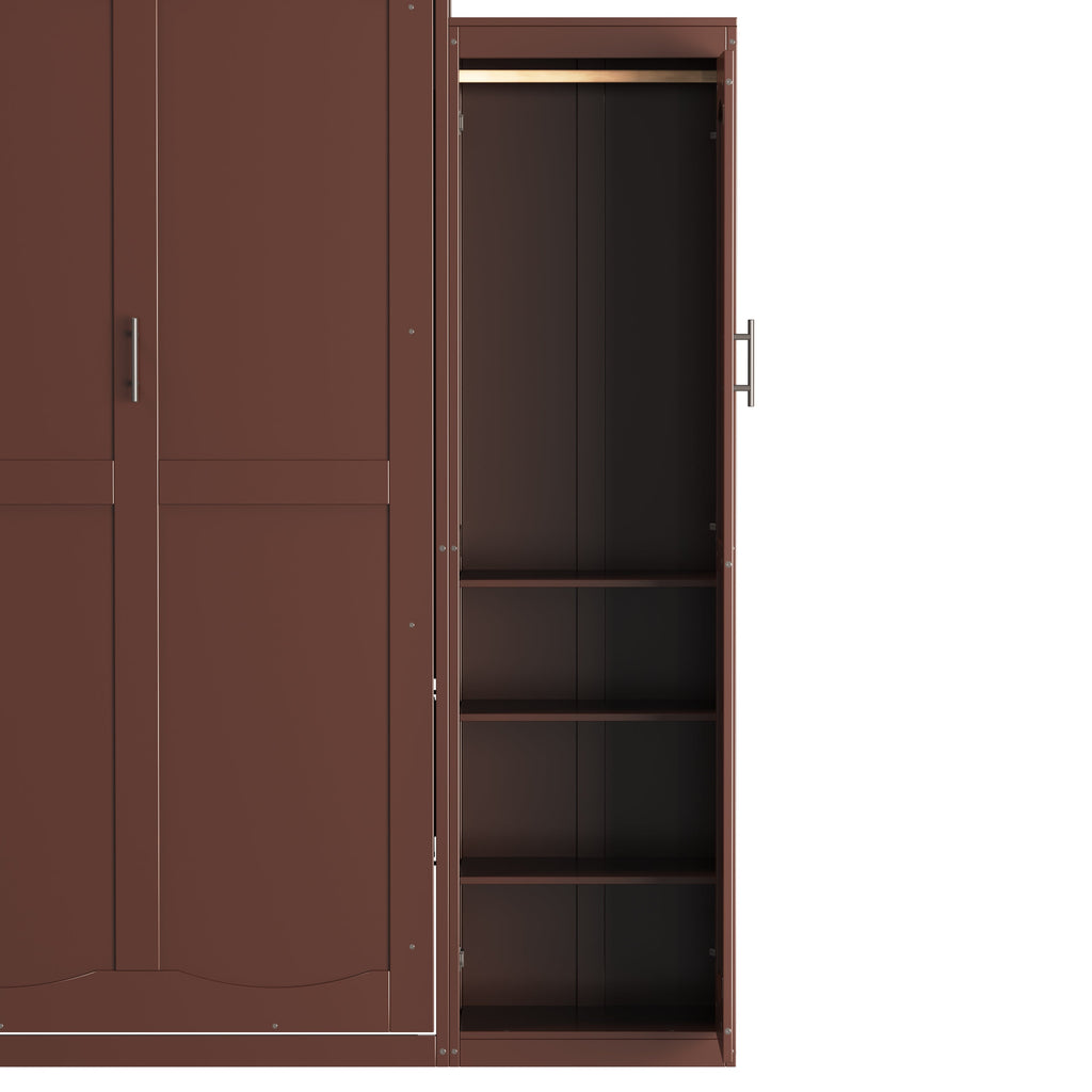 Queen Size Murphy Bed, Wooden Queen Wall Bed with 2 Wardrobe and Storage Shelf, Multifunctional Foldable Platform Bedframe for Guest-Room, Bedroom, Walnut