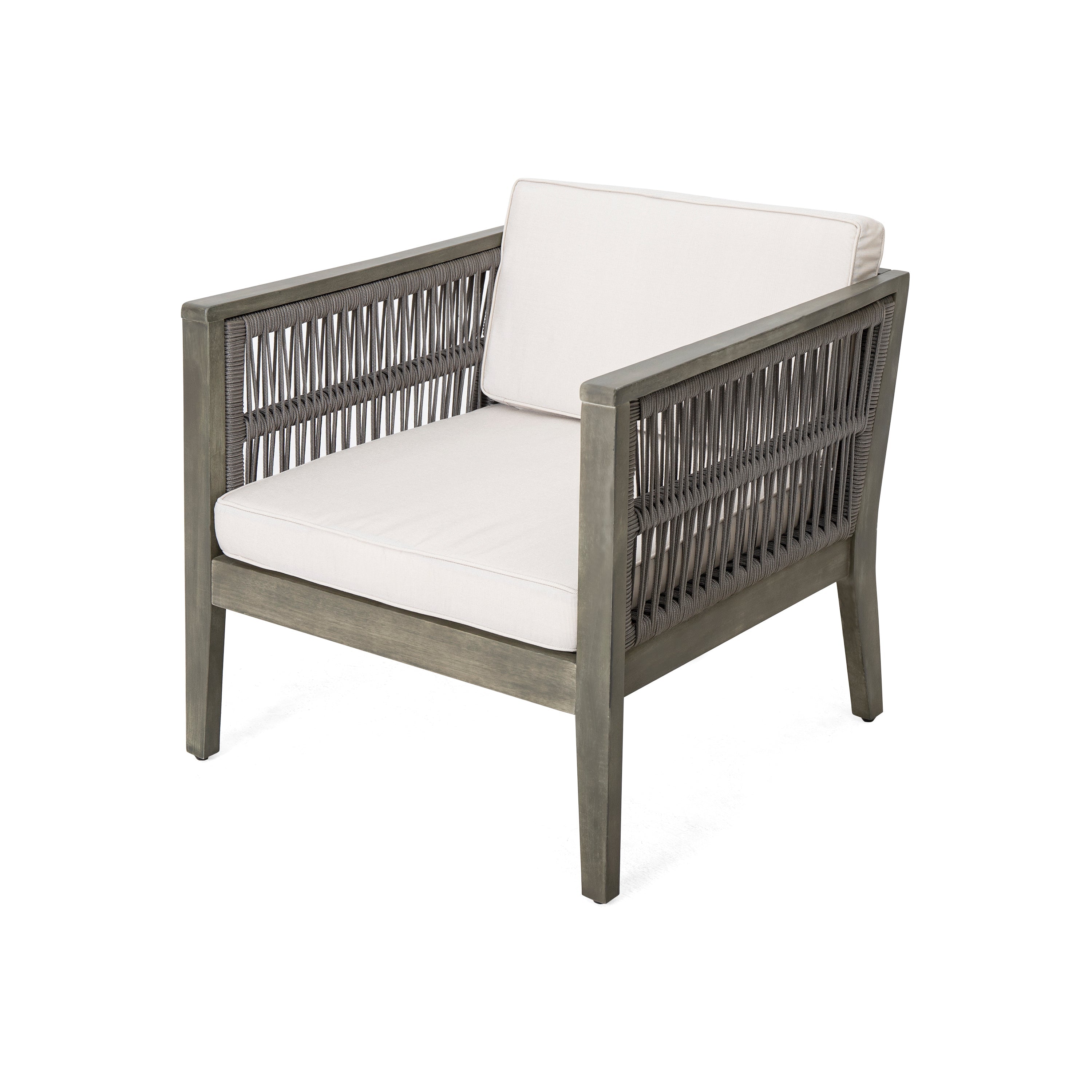 4-Pieces Acacia Wood Patio Furniture Set, Outdoor Furniture with Coffee Table, Patio Conversation Set Deep Seating with Soft Cushion, Porch Chairs for Garden, Backyard Porch Balcony, Grey & Beige