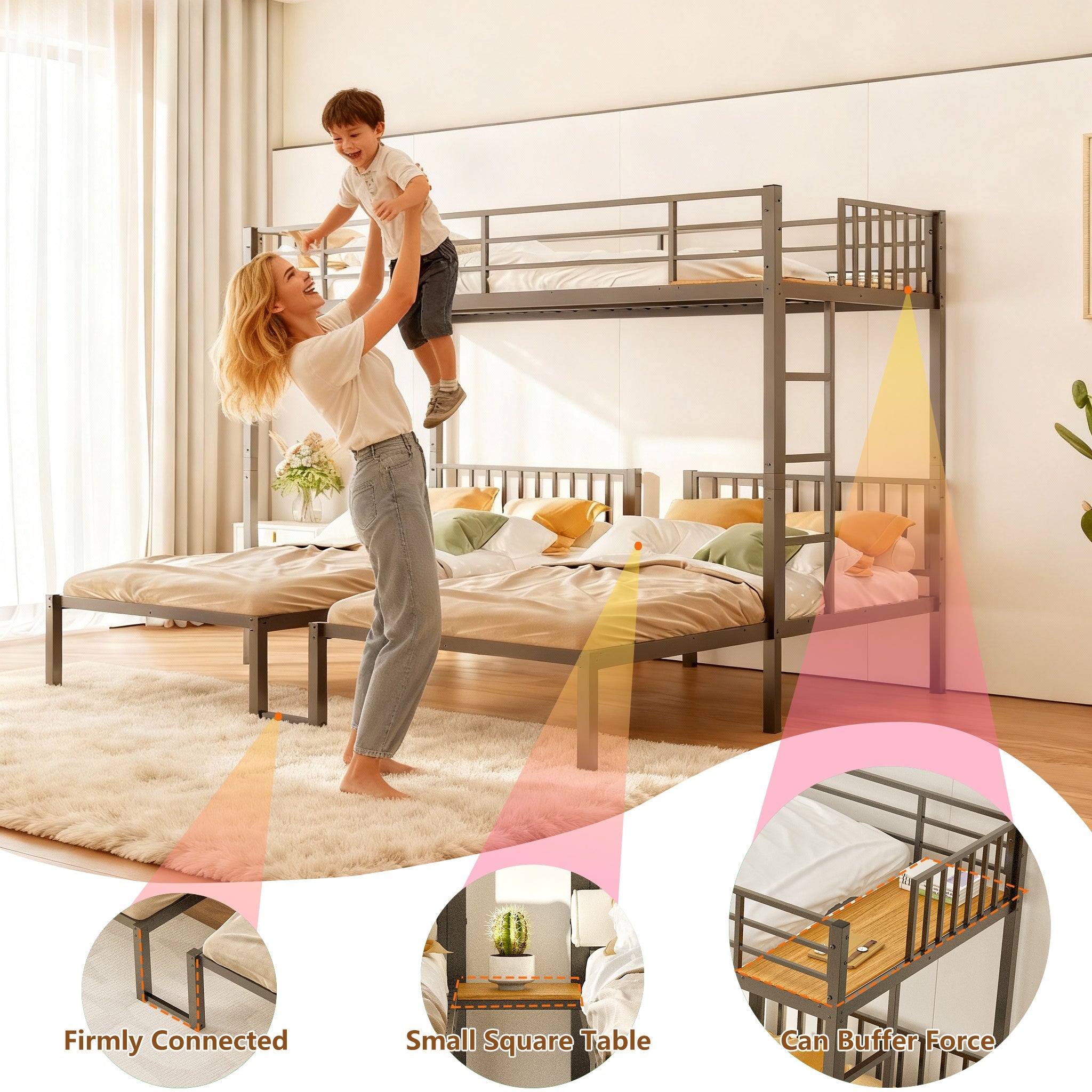 Triple Bunk Bed for Kids,3 Bed Bunk Beds for 3,Metal Triple Bunk Beds,Separates Into 3 Twin Beds,Noise Reduced Structure,Black