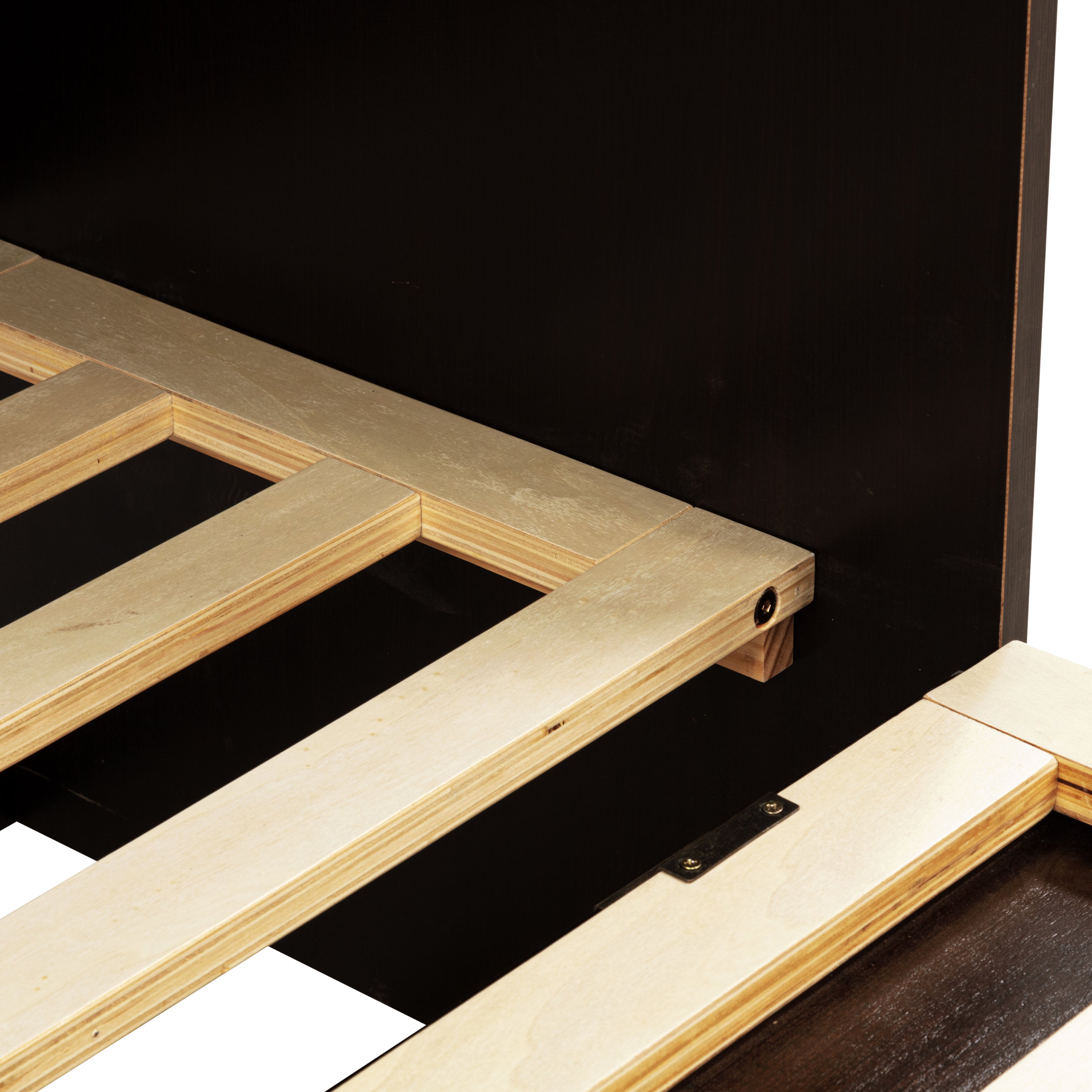 Queen Size Murphy Bed, Pine Wood Cabinet Bed with Rattan Decoration and Storage Drawer,Espresso